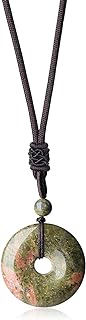 AMORWING Adjustable Round Donut Unakite Pendant Grounding Stone Protection Necklace