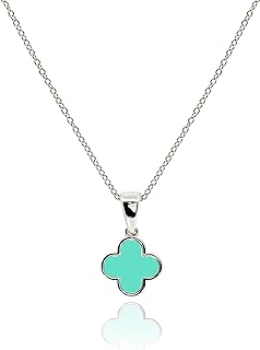 Women's Lucky Clover Necklace with Mother of Pearl Pendant and Cable Chain in Leather Clasp, Stainless Steel - Mint Green & Silver [CVN-MG-S]
