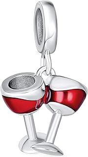 Foodie Goblet Stem Glass Sommelier Vineyard Red Wine Celebration Toast Bead Charm For Women .925 Sterling Silver Fits European Bracelet