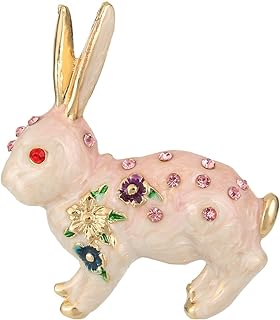 Ever Faith Crystal Rabbit Brooch with Gold-Toned Alloy and Pin-Stem Safety Clasp, Featuring Multicolor Enamel Flowers Design