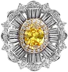 Fashion Diamond Flower Ring for Women Girls Silver Tone Halo Yellow CZ Engagement Expandable Adjustable Open Wrap Rings Comfort Fit Dainty Wedding Valentine Birthday Jewelry Gift for Girl Friend