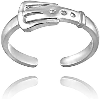 Hoops & Loops Adjustable Belt Buckle Design Toe Ring in 925 Sterling Silver with Cubic Zirconia for Women and Men