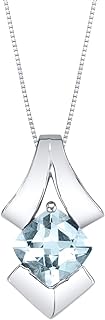 PEORA Sterling Silver Pagoda Minimalist Pendant Necklace for Women in Various Gemstones, Cushion Cut 6mm, with 18 inch Italian Chain