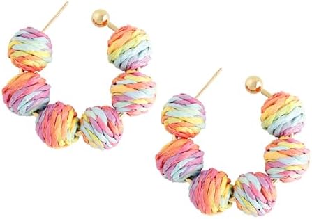 Zinc Clasp Boho Raffia Hoop Earrings for Women, Statement Rattan Beaded Design, Perfect Anniversary Gift