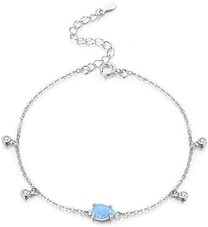 14K Gold Opal Bracelet for Women,Dainty Blue Drop Opal Halo Chain Bracelet with Moissanite,Fashion Jewelry Gift for Her