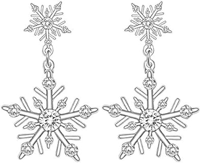 NVENF Christmas Snowflake Earrings for Women Winter Holiday Crystal Snowflake Drop Dangle Earrings Festive Gift for Girls