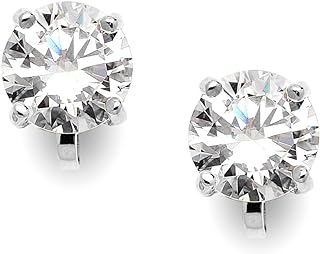 Mariell Cubic Zirconia Crystal Wedding Clip On Stud Earrings for Women, 2 Carat CZ Jewelry For Brides