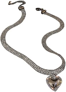 COLORFUL BLING Shiny Heart Rhinestone Pendant Choker Necklace Silver 4 Row Ball Bead Chain Necklaces Diamond Charm Jewelry for Women Girls