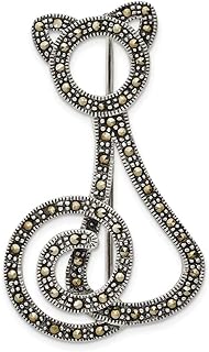925 Sterling Silver Marcasite Cat Pin Measures 23.42x25.15mm Wide Jewelry for Women