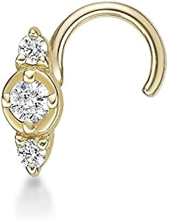 20 Gauge Cubic Zirconia Curved Screw Three Stone Nose Ring in 10k Yellow Gold CZ Unisex Stud Nose Ring Hypoallergenic 20G Body Piercing by Lavari Jewelers
