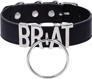Black O-Ring Choker Necklace for Women & Girls - Punk & Gothic Nugoth-Inspired, Vegan Leather Collar with Large Alloy Letters & Zinc Cable Chain - Adjustable, Versatile & Edgy Fashion Statement