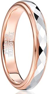 Two Tone Engagement Rings with Durable Tungsten Carbide for Women, Faceted Wedding Band Design in Rose Gold/Gold/Gunmetal/Silver with Step Edge, Available in Size 5-10