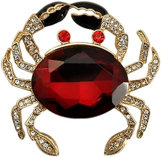 TTjewelry Fashion Jewelry Lovely Red Crab Animal Gold Tone Brooch Pin Rhinestone Crystal