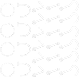 Lusofie 26Pcs Clear Piercing Retainer Set Acrylic Septum Ring Clear Nose Studs Rings Lip Cartilage Tongue Belly Eyebrow Tragus Earring Piercing Jewelry for Work Surgery