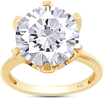 4.5 CT Six Prong 11 mm Lab Created Moissanite Diamond Solitaire Engagement Ring for Women in 14k Gold Plated 925 Sterling Silver, Gift for Wedding, Engagement & Anniversary With Color D-E, VVS1