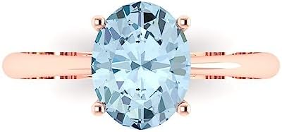 2.0 ct Oval Cut Natural Aquamarine 14k Yellow Gold Solitaire Wedding Engagement Bridal Promise Ring