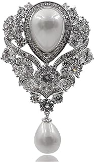 Alluring Queen Elizabeth-Inspired Victorian Cameo Brooch with Pin Clasp, Crystal Metal, and Pearl Drop Design