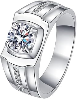 S925 Sterling Silver 1ct Excellent Cut Diamond Wedding Rings for Men - Iced Out Wedding Band (D-color,VVS1 Clarity),Ideal Father's Day Gift for the Stylish Dad