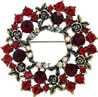 Gyn&Joy Womens Red Aurora Borealis Colored Crystal Rhinestone Holiday Gift Rose