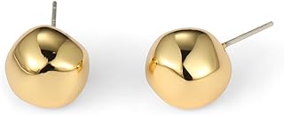 Cowlyn Irregular Ball Stud Earrings 14k Gold Plated 925 Sterling Silver Post Earring Hypoallergenic Helix Piercing Jewelry for Women