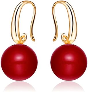 Charming Earrings Drop Simulated Pearl Hook Earrings 12MM Red | Pearl Earrings for Women | Pearl Jewelry | Women's Earrings | Earrings for Women Trendy | Pearl Drop Earrings | Pearl Earring
