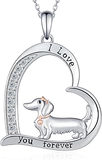 Box Clasp 925 Sterling Silver Dachshund Dog Pendant Necklace with Rolo Chain and Cubic Zirconia for Women and Girls - Cute Animal Shape Jewelry Gift for Dog Lovers