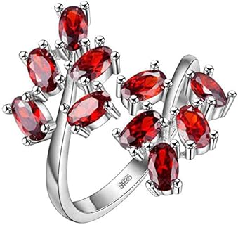 Uloveido Women's White Gold Plated Oval Cut Cubic Zirconia Laurel Branch Tree Leaf Adjustable Engagement Anniversary Ring (Red, Pink, Purple) J681