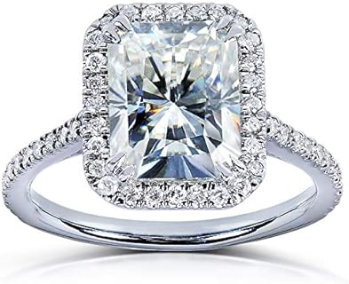 Kobelli Forever One 3 Carat Radiant-cut Moissanite and White Diamond Engagement Ring in 14k White Gold - Size 4