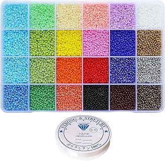 Bala&Fillic Perles de rocaille en verre pour bracelet, multicolores, taille 10/0, lot de 13200 pièces avec fil élastique et boîte, idéal pour les amateurs de bijoux