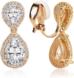 Wedding Bridal Dangle Earrings or Clip on in Silver, Gold, Rose Gold