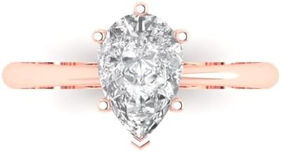 Pear Cut Sapphire Engagement Ring with 18K Rose Gold for Her, Elegant Solitaire Design