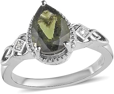 SHOP LC Ct 1.5 Moldavite Ring for Women Jewelry Engagement Anniversary Wedding Promise 925 Sterling Silver Platinum Plated Zircon Statement Size 10 Birthday Gifts for Women