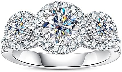 S925 Sterling Silver Halo Moissanite Engagement Promise Ring for Women, D Color VVS1 Clarity 2.84/2.224CTTW Round Brilliant Cut Design