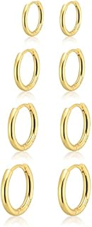 Small Gold Huggie Hoop Earrings Set for Women 14K Real Gold Plated Hypoallergenic Lightweight Earrings for Sensitive Ears Everyday Earrings for Cartilage Piercings Jewelry for Women Men Girls Gifts 6mm/8mm/10mm/12mm(4 Pair)