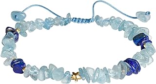 Jewever Aquamarine/Lapis Lazuli Chips Tumbled Stones Anklets Healing Crystals Anklet Bracelets for Women Energy Gemstones March Birthstone Gifts Jewelry