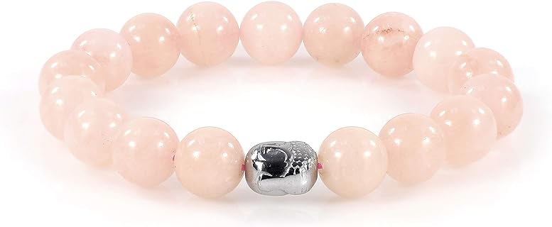 Spring Ring Clasp Morganite Beaded Bracelet - Buddha Gemstone Sterling Silver Bead Chain Bracelet for Women - Handmade Round Design