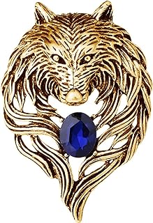 Vintage Wolf Head Lapel Brooch Pin,Cool Animal Wolf Crystal Collar Brooch Suit Pin Domineering Wolf Badge for Men Women Birthday Gift