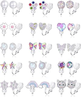 Clip-on Butterfly Earrings with Cubic Zirconia Gemstones, for Women, Copper Push Back, Non-Pierced Design - Set of 10-15 Pairs