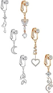 Fake Belly Rings Clip On Umbilical Body Star Heart Earring Clip Cartilage Clip Faux Piercing Belly Button Rings Navel Clip on Body Jewelry Fake Belly Rings