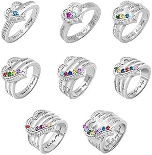 Adjustable Clasp Grandma's Wedding Ring with Cubic Zirconia for Mom/Wife/Grandmother Heart Design - AILIN Personalized Sterling Silver Birthstone Mother's Day Gift