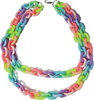 Cute Chunky Rainbow Acrylic Link Chain Necklace with Easy-hook Clasp for Women - Perfect Party and Birthday Jewelry