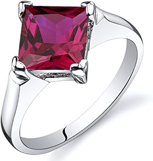 PEORA Created Ruby Engagement Ring in Sterling Silver, Classic Designer Solitaire, Princess Cut, 7mm, 2.25 Carats, Comfort Fit, Sizes 5 to 9