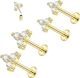 2~4PCS 16G 316L Pushin Lip Rings Butterfly and Bee Nose Stud Rings Top Push in Threadless Surgical Steel Flat Back Nose Rings Studs for Womens