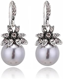 Pearl Drop Earrings for Women Rhinestone Pearl Dangle Earrings Crystal Flower Earrings Freshwater Pearl Earrings for Women Girls Birthday Wedding Jewelry Gifts