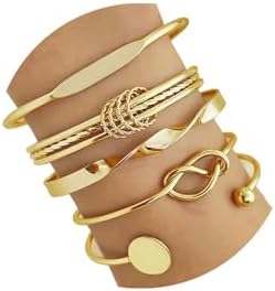 Gold Bangle Bracelets Set for Women Girls, 14k Gold Plated Multi Layer Stackable Cuff Bracelets, Personalized Boho Non Tarnish Adjustable Bangle Jewelry Gift for Her