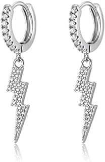 18k Gold Plated Cubic Zirconia Lightning Bolt Hoop Earrings for Men and Women, French Wire Back, Yellow Gold Copper Material - Vibrant & Elegant Gift