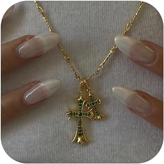 Lobster Clasp, 14K Gold & Silver Plated Double Cross Pendant Choker, Cubic Zirconia Adorned Bar Chain, Ideal Jewelry for Men, Women & Teens