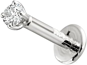 Jewelry Avalanche 14K Gold Diamond Labret Monroe Stud 16G 6mm-8mm Post Flat Disk Bottom Prong Set 2mm Genuine Round Brilliant Cut Diamond Lip Ring Tragus Stud