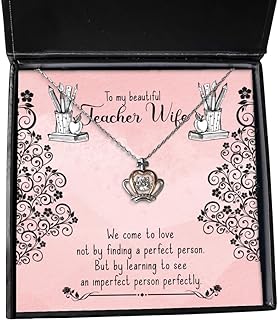 Teacher Wife Crown Pendant Necklace in Sterling Silver with Cubic Zirconia, Elegant Birthday Gift