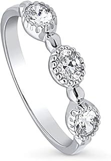 BERRICLE Sterling Silver Wedding Rings Milgrain Bezel Set Oval Cut Cubic Zirconia CZ Art Deco Anniversary Half Eternity Ring for Women, Rhodium Plated Size 4-10
